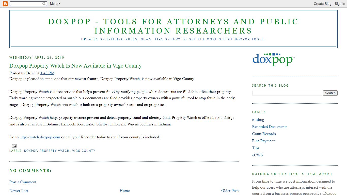 Doxpop Property Watch Is Now Available in Vigo County